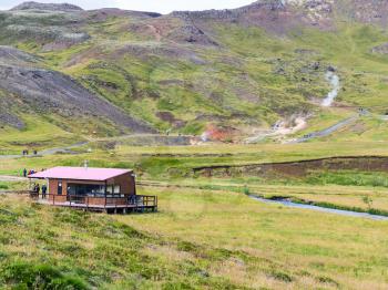 travel to Iceland - beginning of path in Hveragerdi Hot Spring River Trail area in september