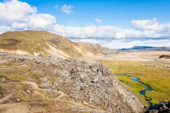 travel to Iceland - panorama in Landmannalaugar area of Fjallabak Nature Reserve in Highlands region of Iceland in september