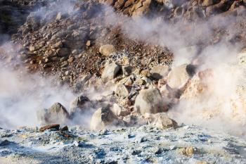 travel to Iceland - acidic mudpot in geothermal Krysuvik area on Southern Peninsula (Reykjanesskagi, Reykjanes Peninsula) in september