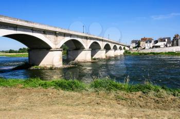 Travel to France - view of bridge Pont du Marechal Leclerc over Loire river in Amboise town in Val de Loire region in sunny summer day