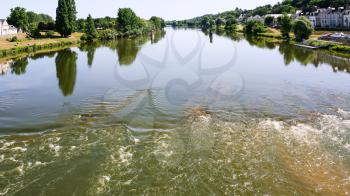 Travel to France - surface of Loire River in Amboise town in Val de Loire region in sunny summer day