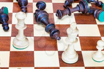 business concept - falling black side and wining white side of chess