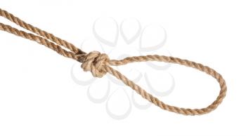strangle snare knot tied on thick jute rope isolated on white background