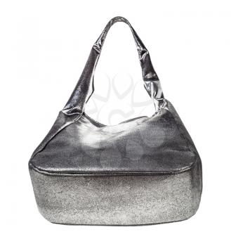 bottom view of handbag handmade from silver leather isolated on white background