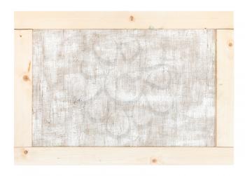 back side of artistic canvas stretched over wooden frame isolated on white background