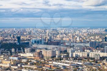 above view of north districts of Moscow city from observation deck at the top of OKO tower in autumn