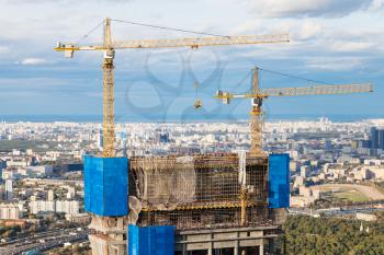 construction of skyscraper in Moscow city in autumn day