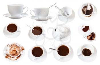 divination on coffee grounds - white porcelain cup with coffee sediments on saucer isolated on white background