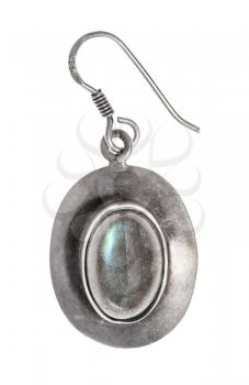antique simple silver earring with labradorite gem isolated on white background