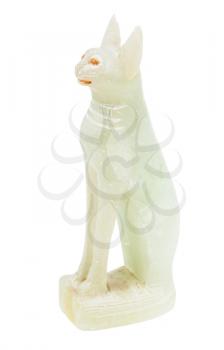 replica of ancient egyptian statuette - cat carved from green soapstone isolated on white background