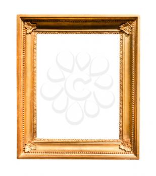vertical wide retro wooden painting frame with cutout canvas isolated on white background