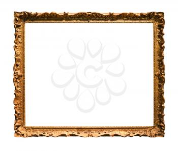 horizontal narrow baroque wooden picture frame with cutout canvas isolated on white background