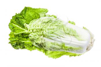 fresh Napa cabbage on green leaf isolated on white background