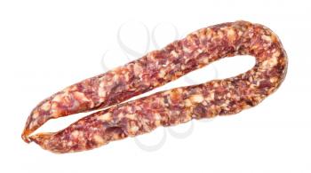 whole dry-cured sausage isolated on white background