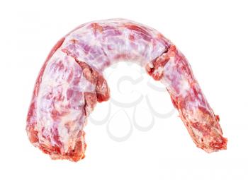 single raw skinned Oxtail ( tail of cattle) isolated on white background
