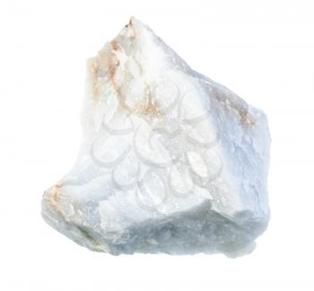 closeup of sample of natural mineral from geological collection - unpolished Angelite (Blue Anhydrite) rock isolated on white background