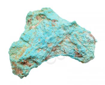 closeup of sample of natural mineral from geological collection - raw Turquoise rock isolated on white background
