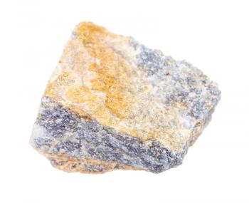 closeup of sample of natural mineral from geological collection - raw Corundum rock isolated on white background