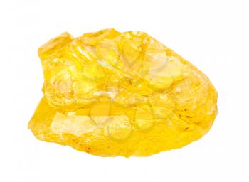 closeup of sample of natural mineral from geological collection - raw Sulphur (Sulfur) nugget isolated on white background