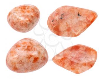 set of Sunstone (Heliolite) gemstones isolated on white background
