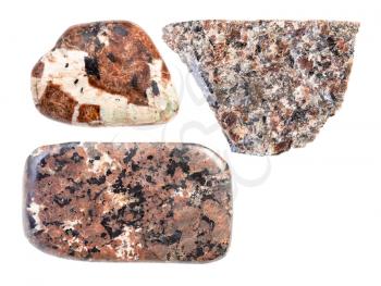 set of various spreusteined rocks isolated on white background
