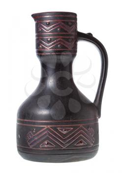 side view of typical georgian ceramic ewer made in the middle of 20th century isolated on white background