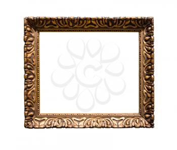 old decorated wide bronze picture frame with cut out canvas isolated on white background