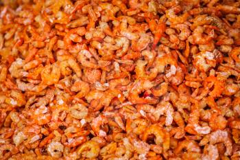 Dried shrimps close up in market in Asia