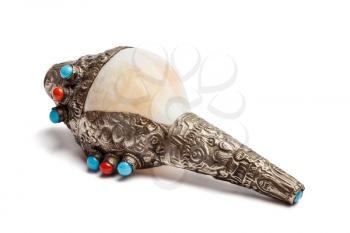 Tibetan Buddhist Conch Shell Horn Dung-Dkar isolated on white