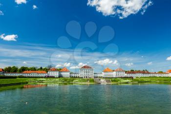 Artificial pool in front of the Nymphenburg Palace. Munich, Bavaria, Germany