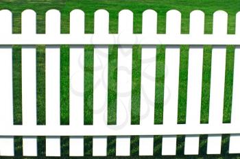 Bright green grass on other side behind a white fence.
