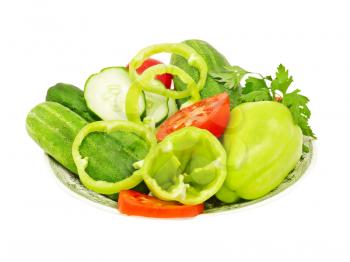 Plate with fresh vegetables isolated on white isolated 