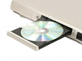 CD/DVD player with opened doors on white background.