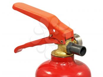 Red fire extinguisher on a white background.