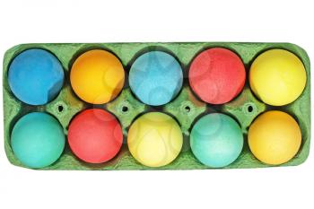 Easter eggs arranged in a row isolated on white background.
