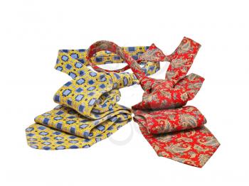 Two multicolored neckties on a white background. 