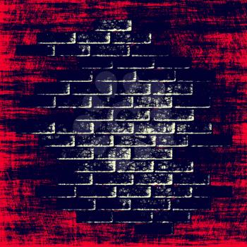 Red grungy abstract background with dark bricks inside.Digitally generated image.