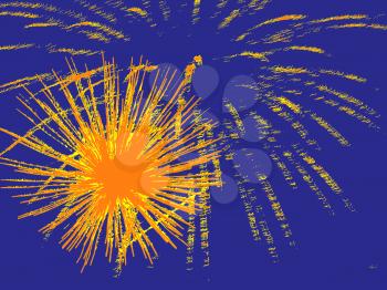 Yellow fireworks on blue as abstract background.Digitally generated image.