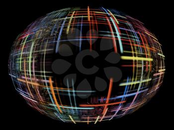 Abstract multicolored globe shape on black background with empty space inside.Digitally generated image.
