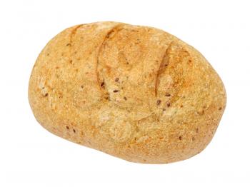 Appetizing wholegrain bread taken closeup isolated on white background.