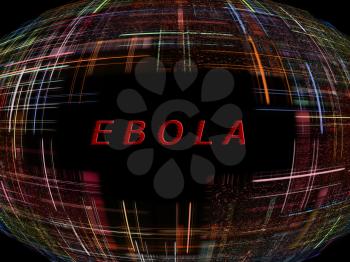 Multicolored abstract globe shape on black background with text.Ebola Virus Epidemic concept.Digitally generated image.