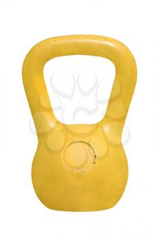 Yellow kettlebell with blank space for inscription isolated on white background.