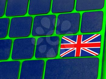 Blue computer keyboard with Great Britain flag as Enter key.Digitally altered image.
