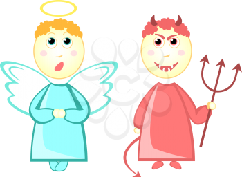 Cartoon little angel and devil