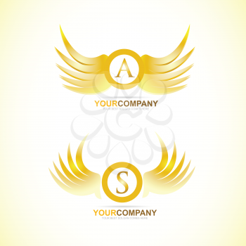 Vector logo template of letter wings gold golden 3d