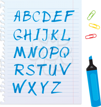 Alphabet set - letters are made of blue marker.