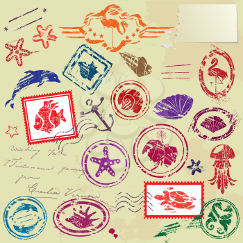 Sea and tropical elements - rubber stamps collection