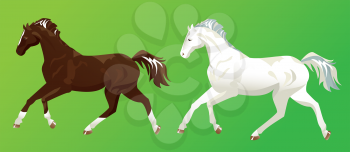 2 horses on green background