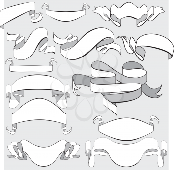 Medieval abstract ribbons, crolls, banners - set for heraldry design elements. 