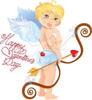 Cute angel with arrows and bow. Valentines Day card design. 